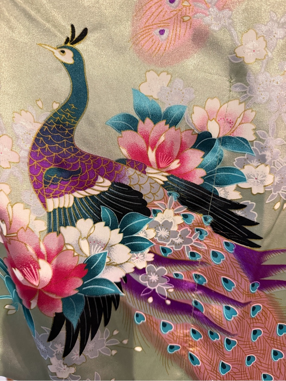 Cherry Blossom Caftan Sage Green Peacock Floral Caftan Maxi Robe